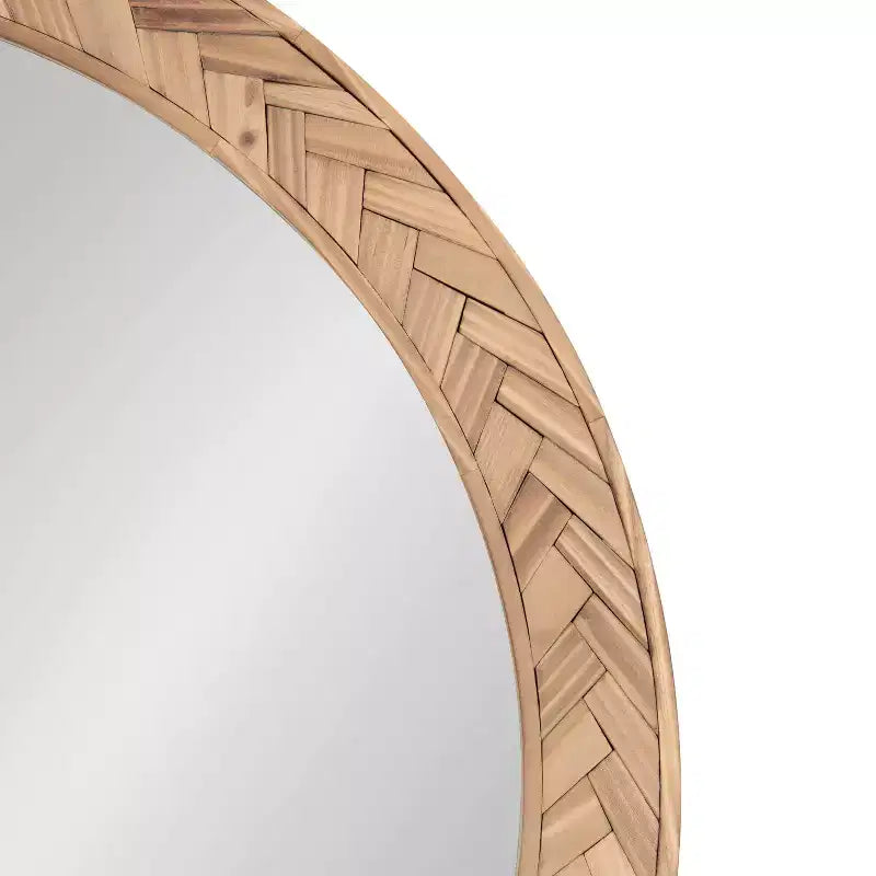 Miroir Rond Côtier Braywood 24" - Cadre en Bois Chevron Tressé, Marron
