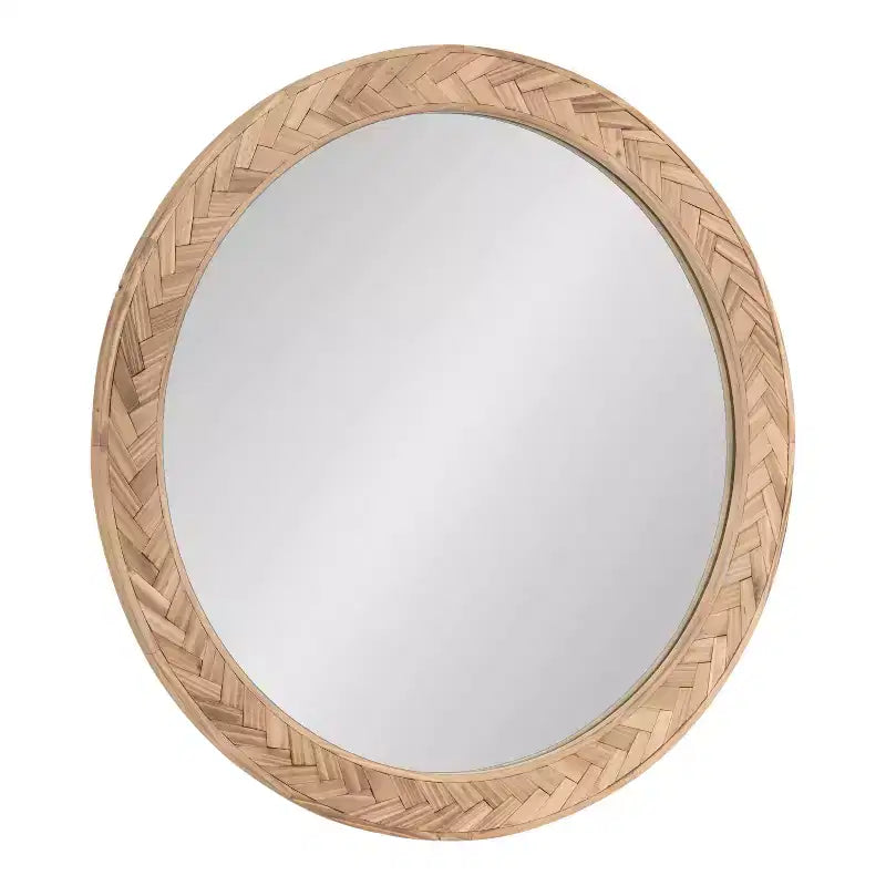 Miroir Rond Côtier Braywood 24" - Cadre en Bois Chevron Tressé, Marron