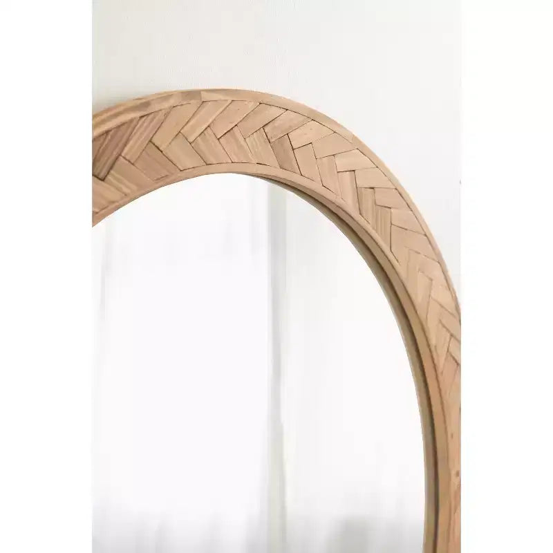 Miroir Rond Côtier Braywood 24" - Cadre en Bois Chevron Tressé, Marron