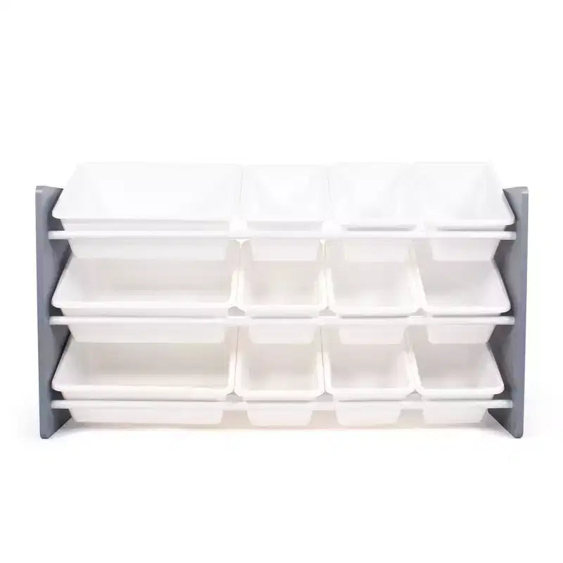 Organisateur de rangement pour jouets à 12 bacs pour enfants - Cadre en MDF, bacs sans BPA, blanc