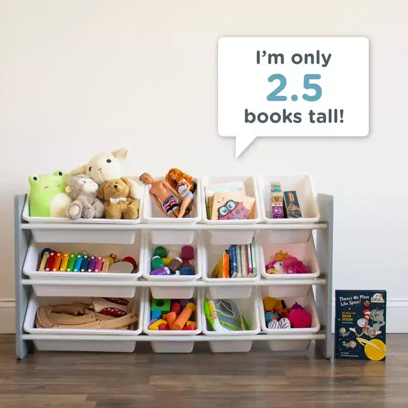 Organisateur de rangement pour jouets à 12 bacs pour enfants - Cadre en MDF, bacs sans BPA, blanc