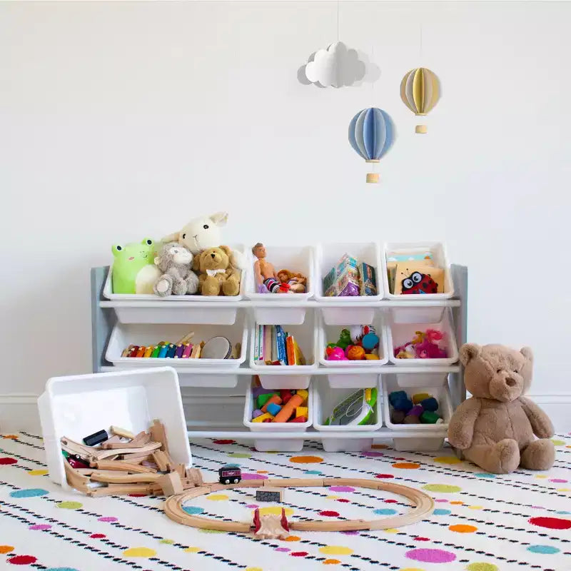 Organisateur de rangement pour jouets à 12 bacs pour enfants - Cadre en MDF, bacs sans BPA, blanc