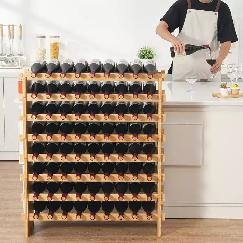 Range-bouteilles modulaire en bambou de 72 bouteilles - Présentoir autoportant à 8 niveaux