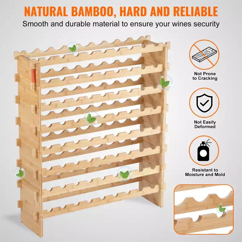 Range-bouteilles modulaire en bambou de 72 bouteilles - Présentoir autoportant à 8 niveaux