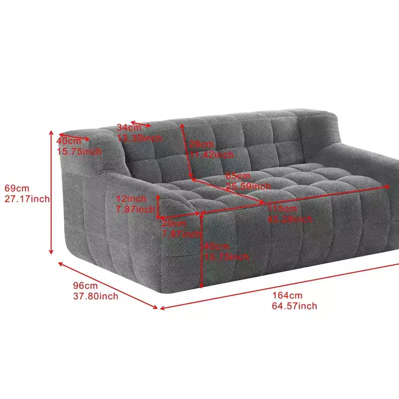 Causeuse en velours capitonné carré de 164 cm – Mousse à mémoire de forme haute densité, canapé 2 places