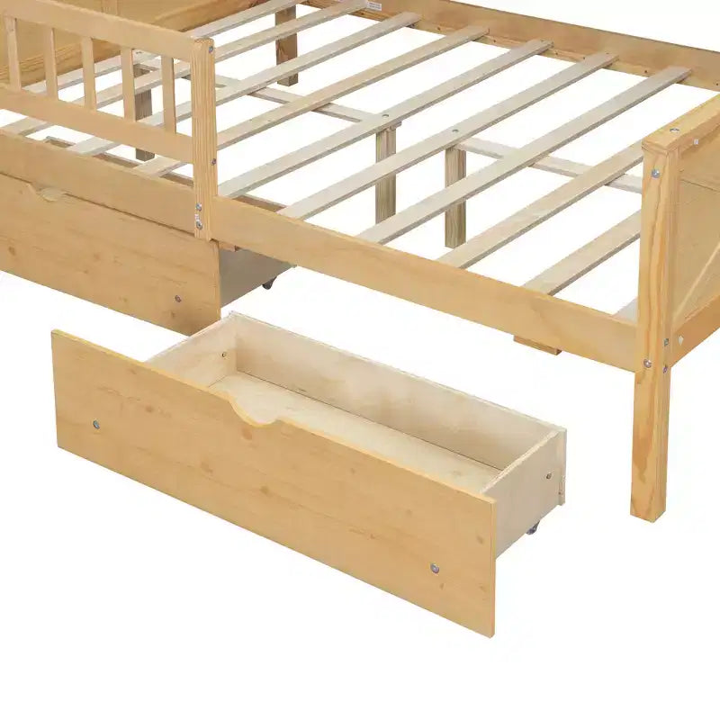 Lit plateforme pour enfant en forme de maison avec lumières LED et tiroirs de rangement