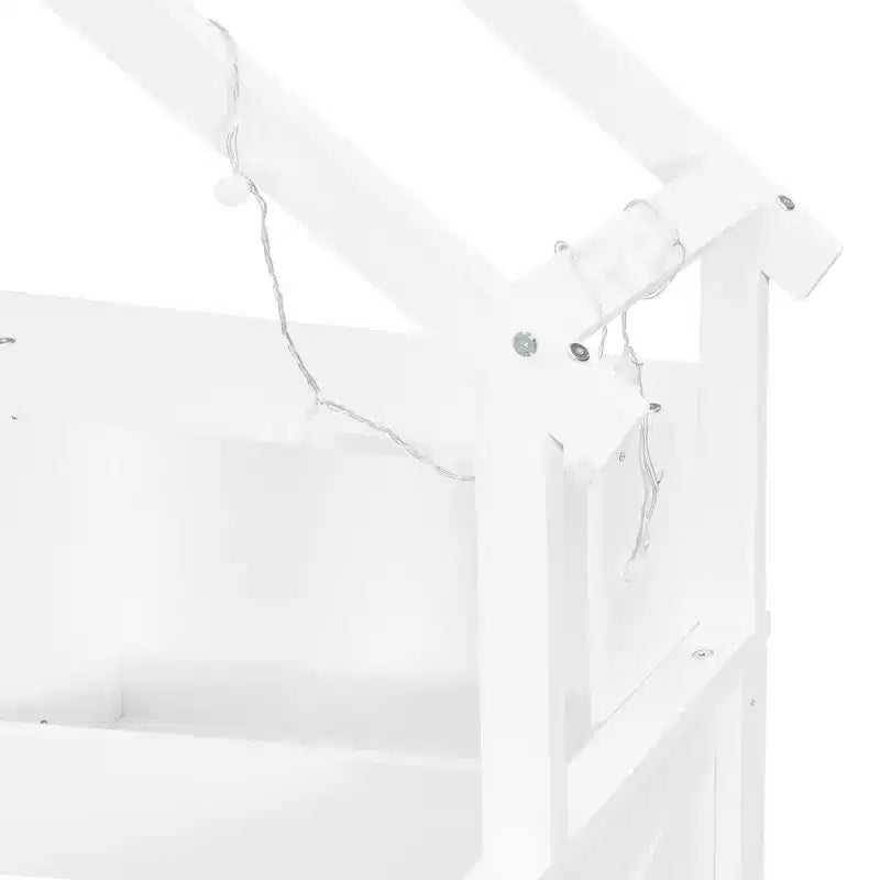 Lit plateforme pour enfant en forme de maison avec lumières LED et tiroirs de rangement