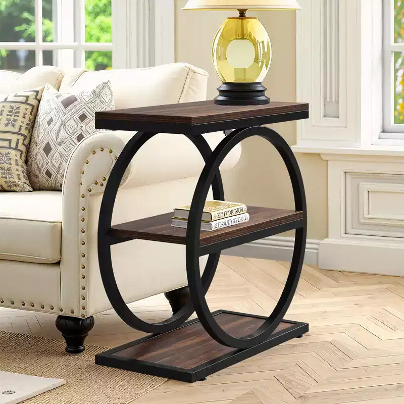 Table d'appoint industrielle rustique avec 3 étagères ouvertes - Lot de 2