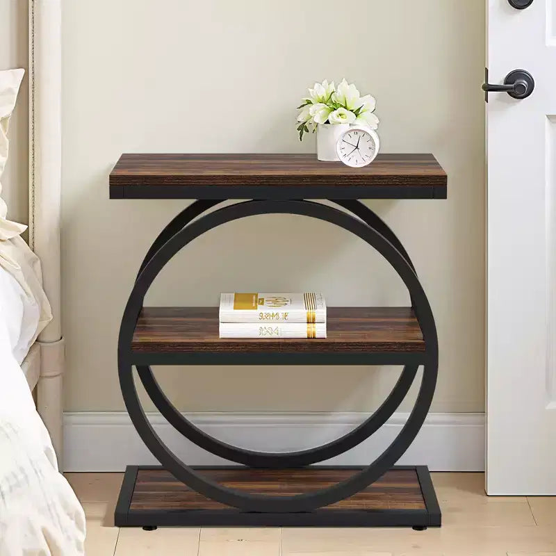 Table d'appoint industrielle rustique avec 3 étagères ouvertes - Lot de 2