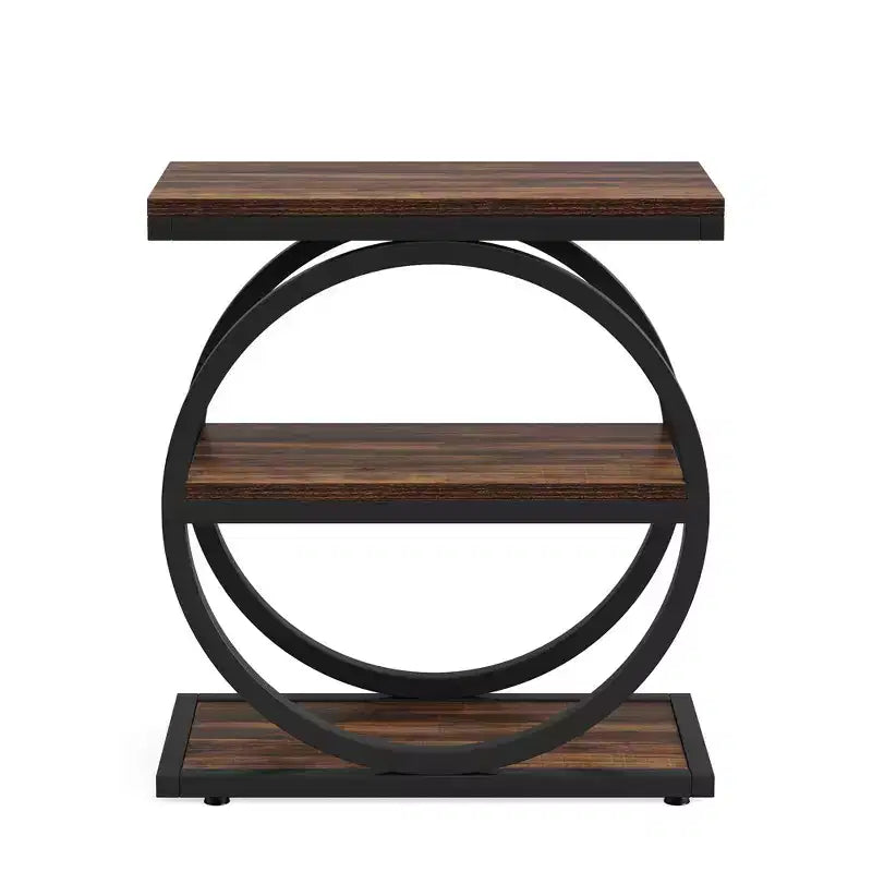Table d'appoint industrielle rustique avec 3 étagères ouvertes - Lot de 2