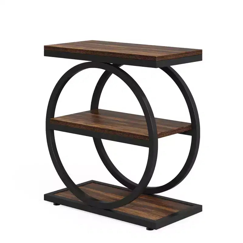 Table d'appoint industrielle rustique avec 3 étagères ouvertes - Lot de 2