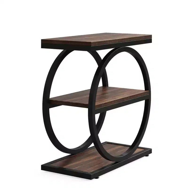 Table d'appoint industrielle rustique avec 3 étagères ouvertes - Lot de 2