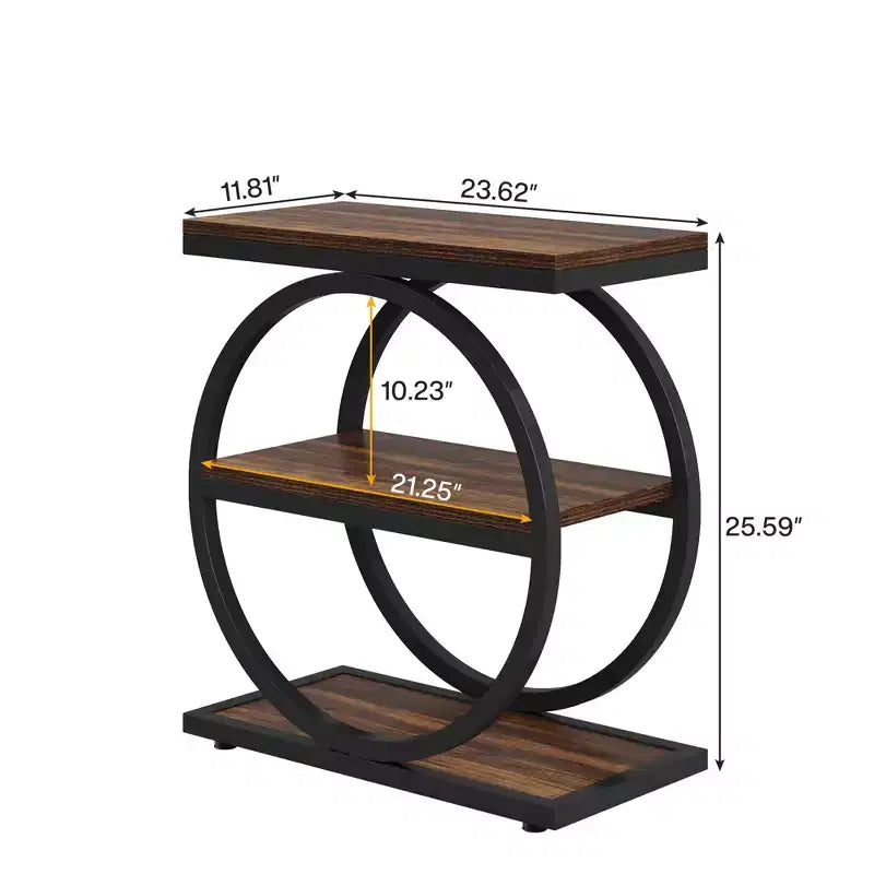 Table d'appoint industrielle rustique avec 3 étagères ouvertes - Lot de 2