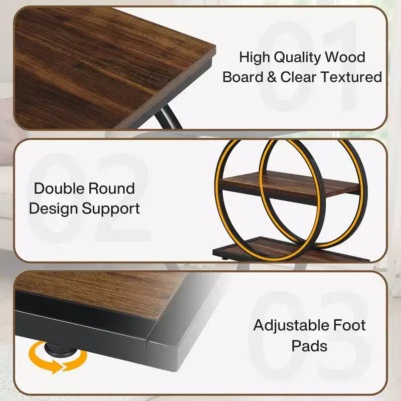 Table d'appoint industrielle rustique avec 3 étagères ouvertes - Lot de 2