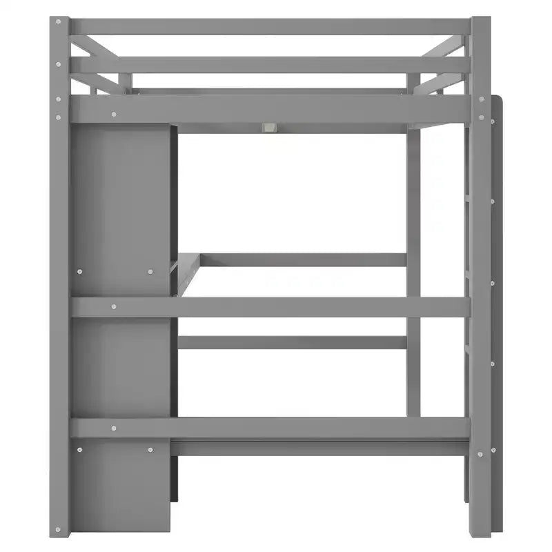 Lit mezzanine double avec bureau intégré et étagères multifonctions - Bois de pin
