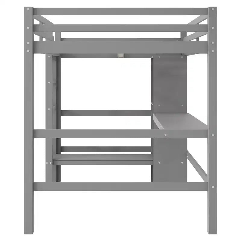 Lit mezzanine double avec bureau intégré et étagères multifonctions - Bois de pin