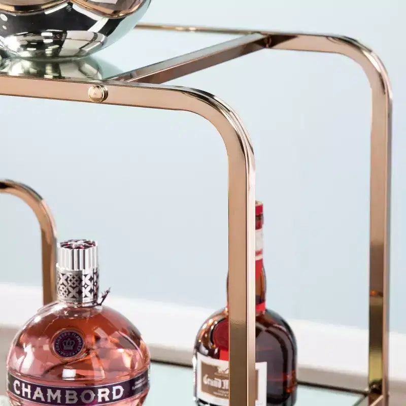 Chariot de bar Art déco à miroir avec 6 étagères et roulettes verrouillables - Doré