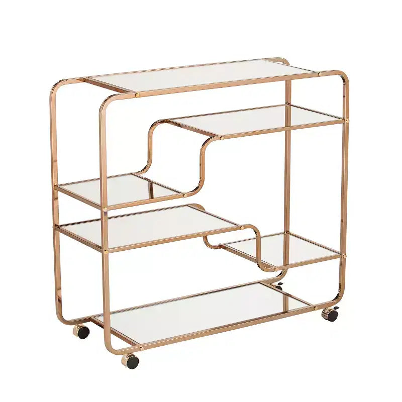 Chariot de bar Art déco à miroir avec 6 étagères et roulettes verrouillables - Doré