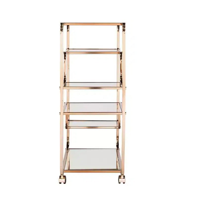 Chariot de bar Art déco à miroir avec 6 étagères et roulettes verrouillables - Doré