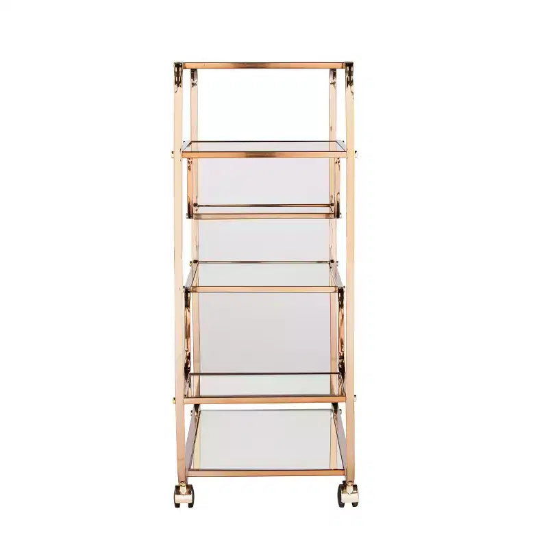 Chariot de bar Art déco à miroir avec 6 étagères et roulettes verrouillables - Doré