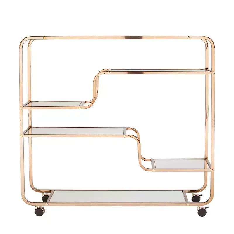 Chariot de bar Art déco à miroir avec 6 étagères et roulettes verrouillables - Doré