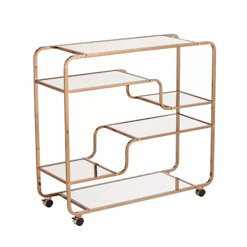 Chariot de bar Art déco à miroir avec 6 étagères et roulettes verrouillables - Doré