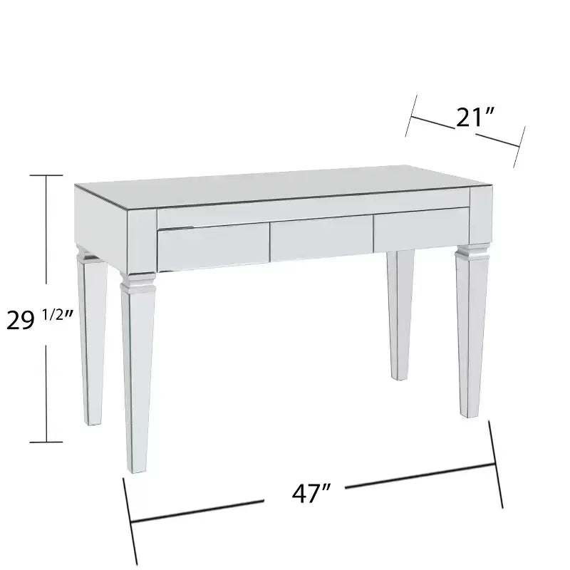 Bureau miroir glamour avec 3 tiroirs de rangement - Argenté