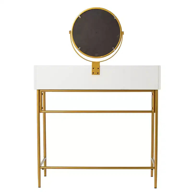 Coiffeuse avec miroir pivotant à 360° et tiroir - Doré et blanc