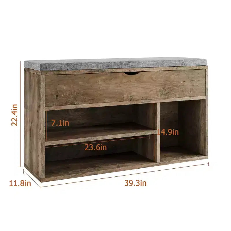 Banc de rangement à chaussures rembourré marron avec 2 étagères - Entrée et salon