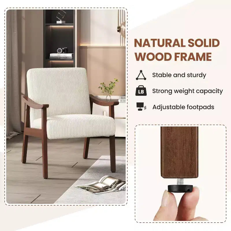 Fauteuil d'appoint en velours côtelé de style Mid-Century - Salon et chambre à coucher