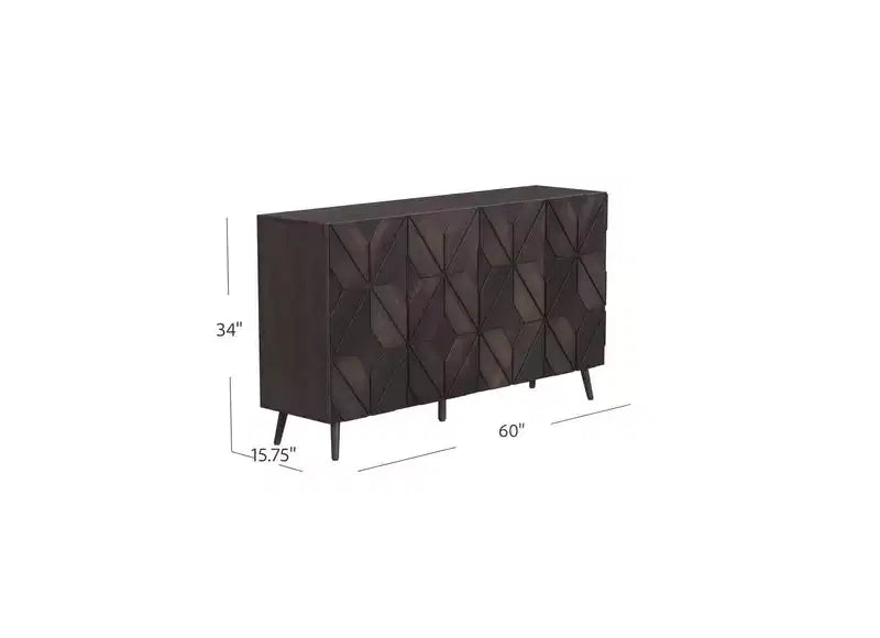 Buffet Mid-Century à 4 portes – Placage en bois Espresso, 60 po L