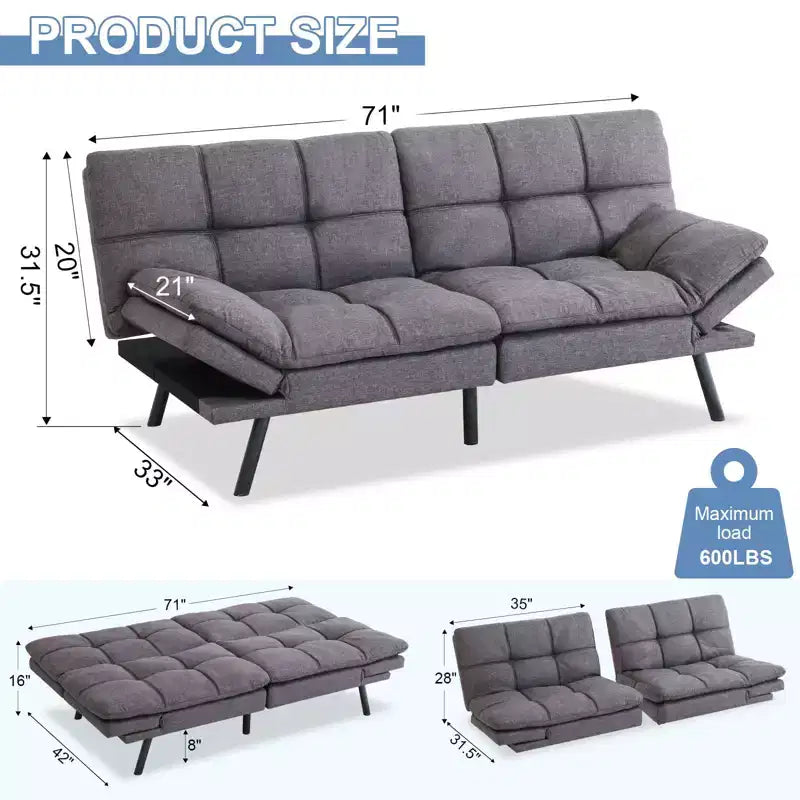 Canapé Futon Convertible avec Mousse à Mémoire de Forme 71" - Banquette-lit Dossier Inclinable