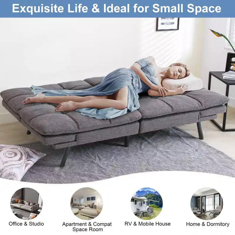 Canapé Futon Convertible avec Mousse à Mémoire de Forme 71" - Banquette-lit Dossier Inclinable