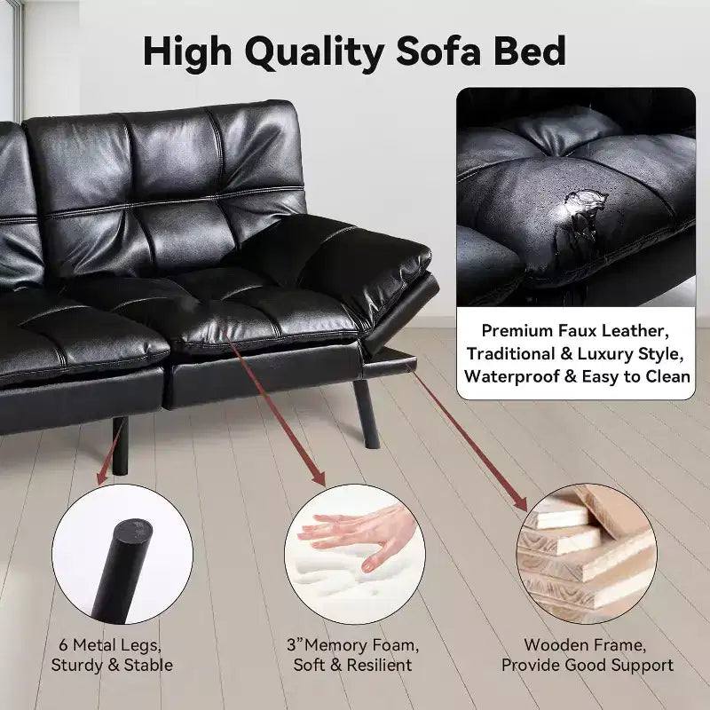 Canapé Futon Convertible avec Mousse à Mémoire de Forme 71" - Banquette-lit Dossier Inclinable