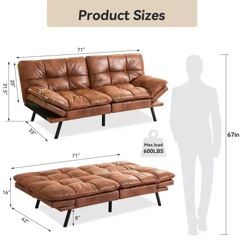 Canapé Futon Convertible avec Mousse à Mémoire de Forme 71" - Banquette-lit Dossier Inclinable