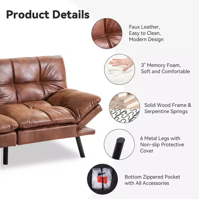 Canapé Futon Convertible avec Mousse à Mémoire de Forme 71" - Banquette-lit Dossier Inclinable