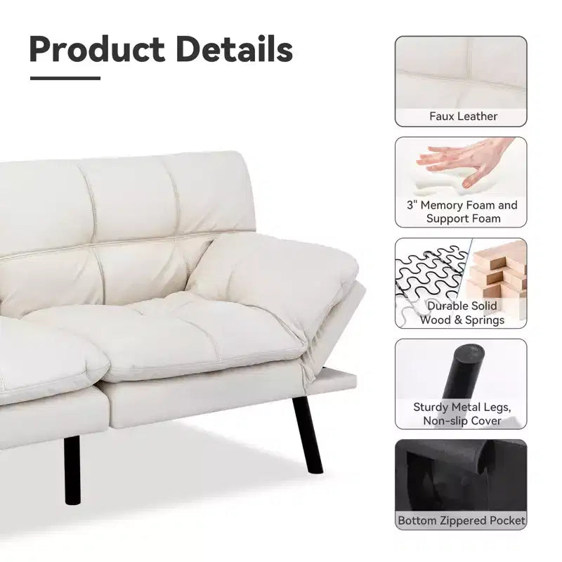 Canapé Futon Convertible avec Mousse à Mémoire de Forme 71" - Banquette-lit Dossier Inclinable