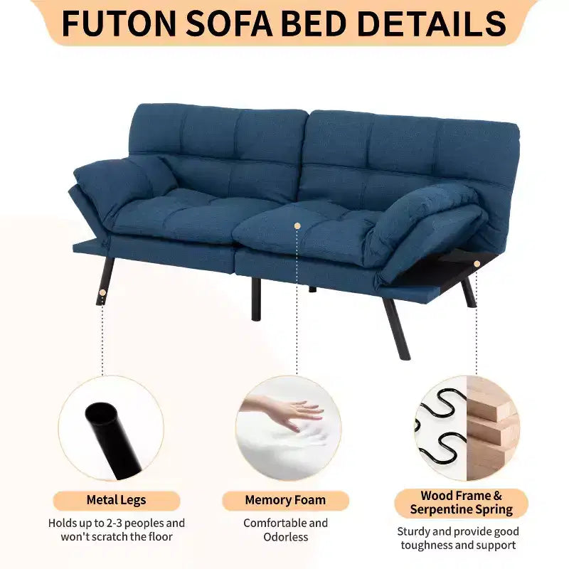 Canapé Futon Convertible avec Mousse à Mémoire de Forme 71" - Banquette-lit Dossier Inclinable