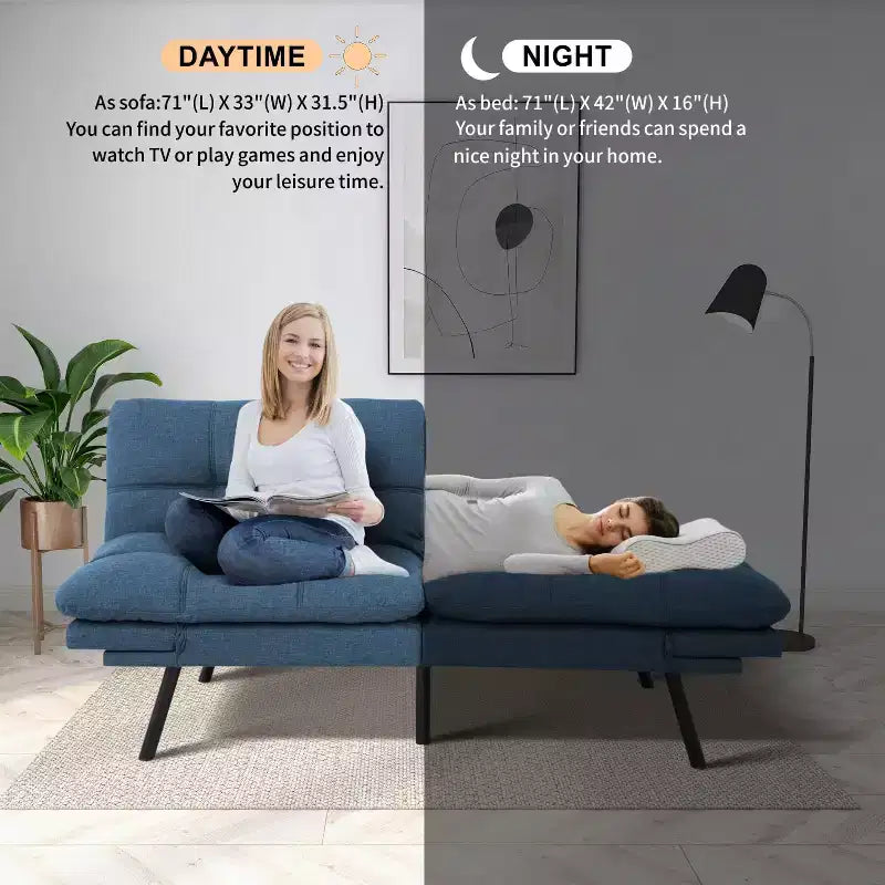 Canapé Futon Convertible avec Mousse à Mémoire de Forme 71" - Banquette-lit Dossier Inclinable