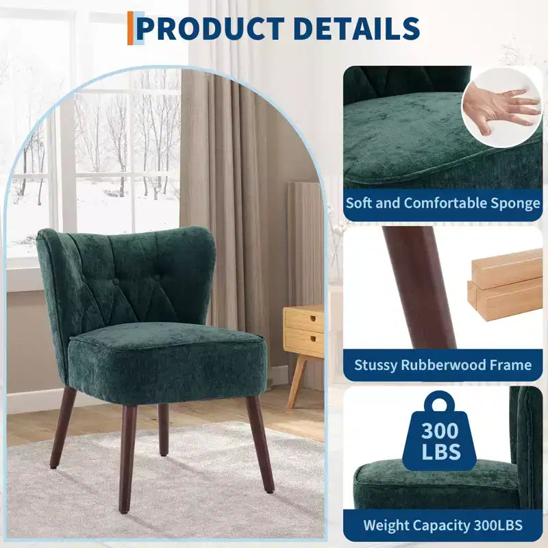 Fauteuil crapaud moderne sans accoudoirs - Velours capitonné, pieds en bois, pour salon et chambre