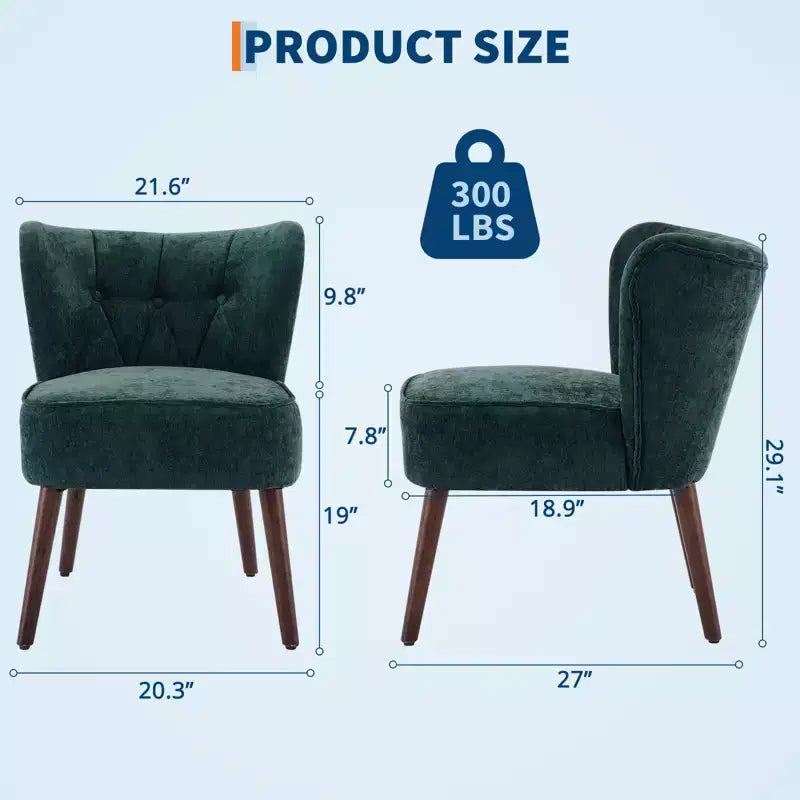 Fauteuil crapaud moderne sans accoudoirs - Velours capitonné, pieds en bois, pour salon et chambre