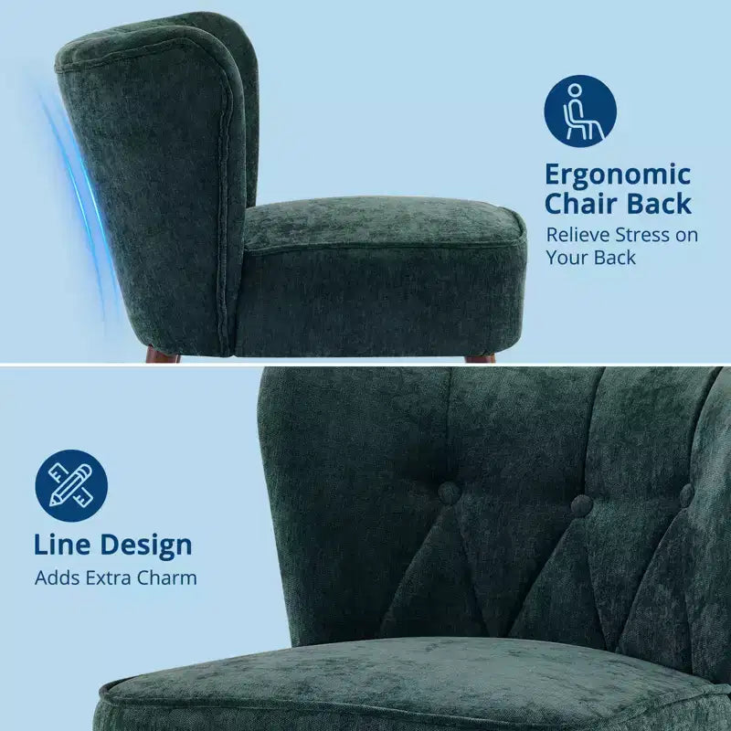 Fauteuil crapaud moderne sans accoudoirs - Velours capitonné, pieds en bois, pour salon et chambre