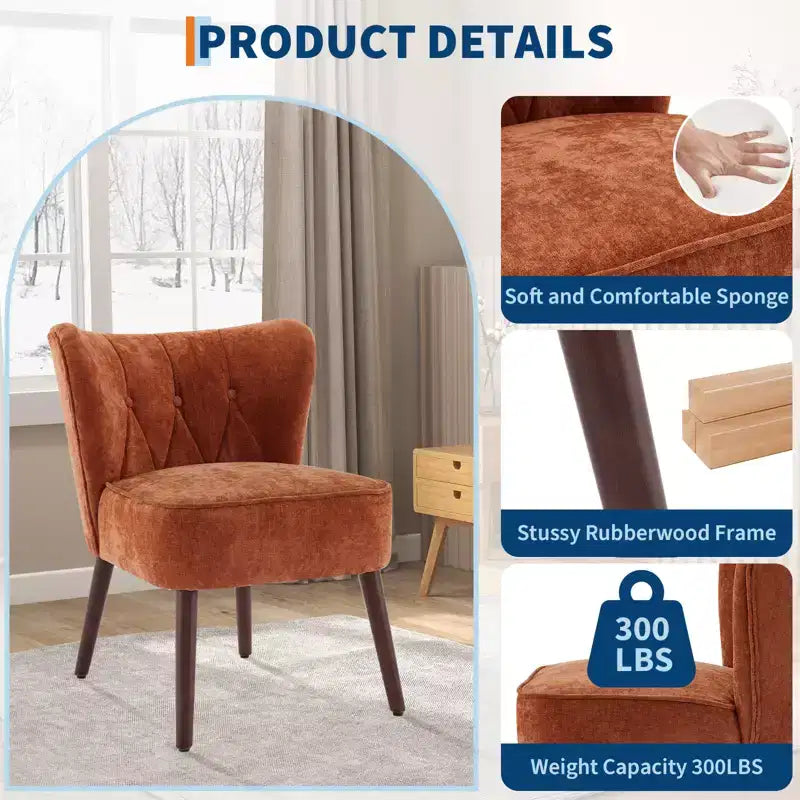 Fauteuil crapaud moderne sans accoudoirs - Velours capitonné, pieds en bois, pour salon et chambre