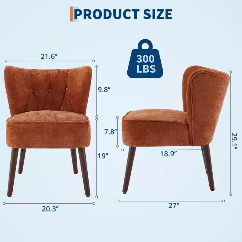Fauteuil crapaud moderne sans accoudoirs - Velours capitonné, pieds en bois, pour salon et chambre