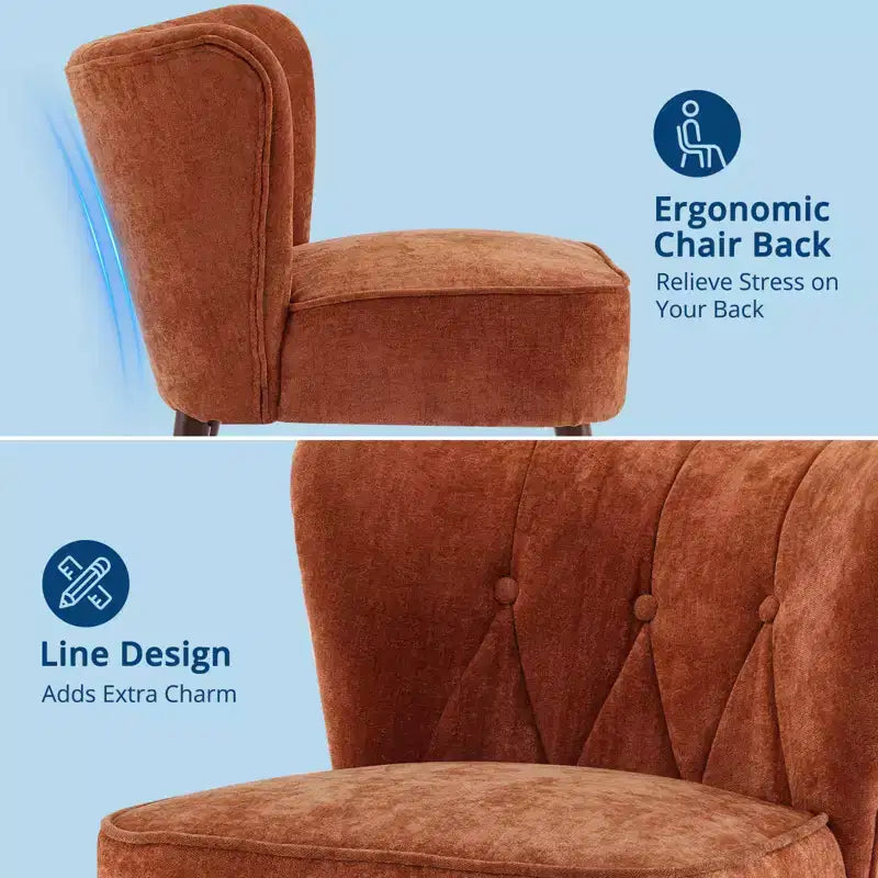 Fauteuil crapaud moderne sans accoudoirs - Velours capitonné, pieds en bois, pour salon et chambre