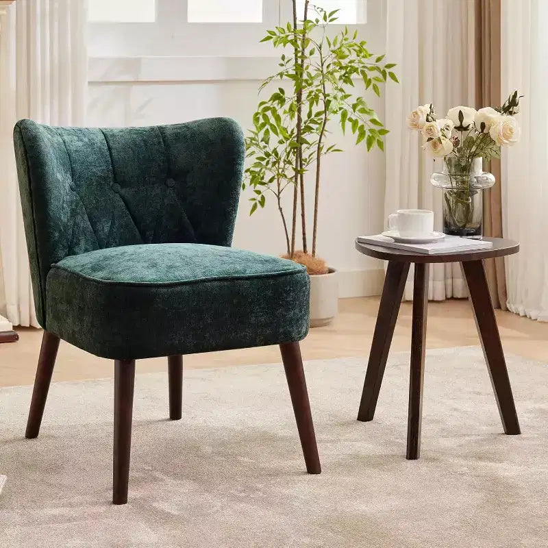 Fauteuil crapaud moderne sans accoudoirs - Velours capitonné, pieds en bois, pour salon et chambre