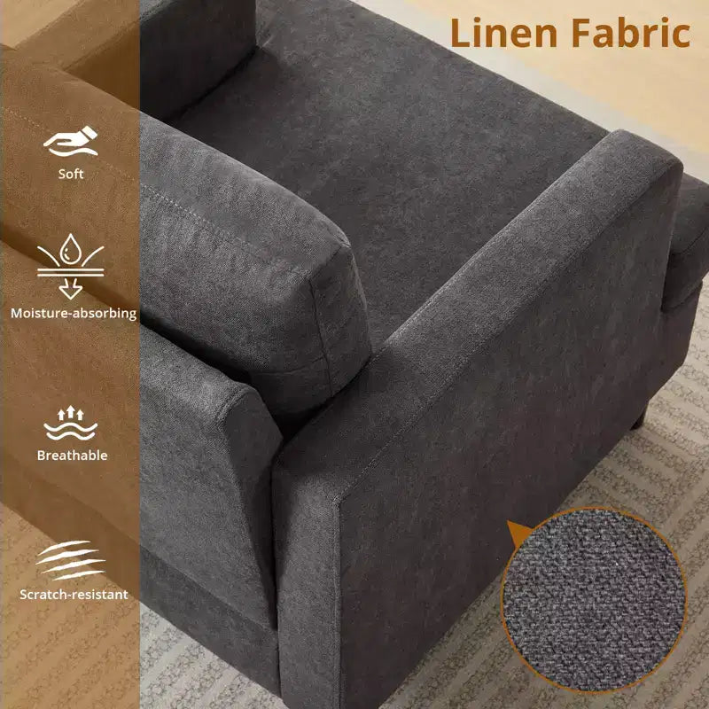Fauteuil d'appoint moderne du milieu du siècle - Fauteuil en lin rembourré pour salon, chambre et bureau