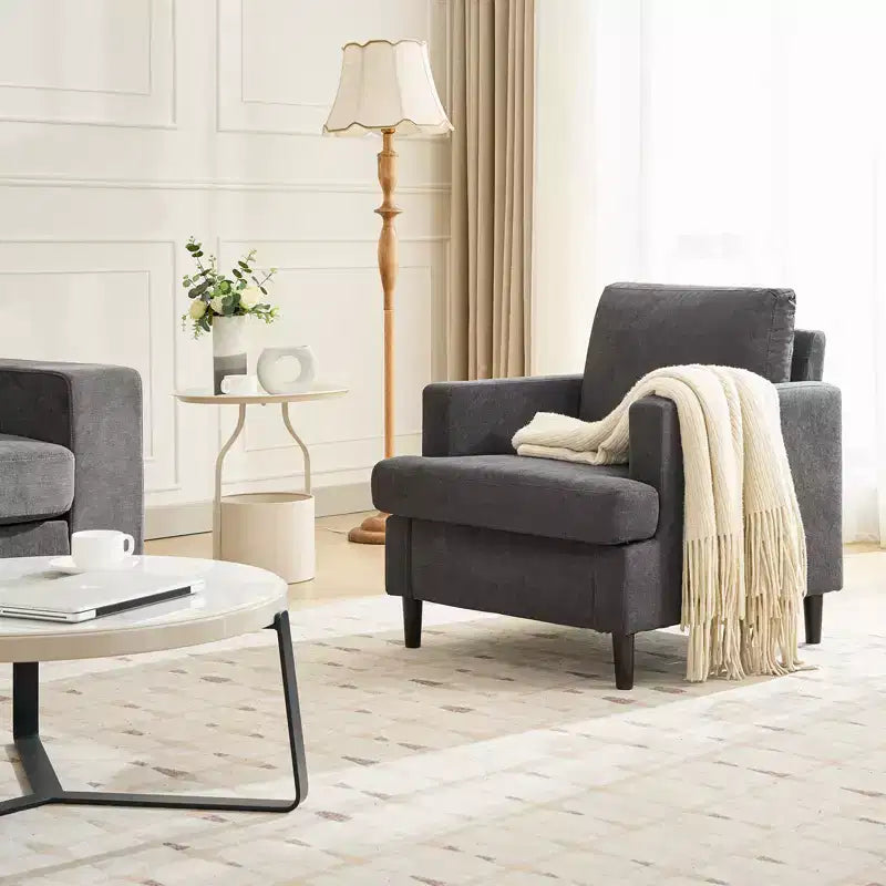 Fauteuil d'appoint moderne du milieu du siècle - Fauteuil en lin rembourré pour salon, chambre et bureau