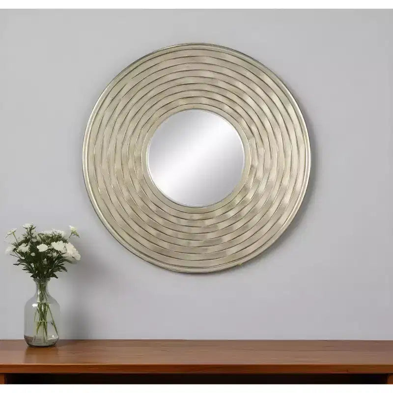 Miroir mural accentué rond de 31 pouces avec cadre épais argenté en relief