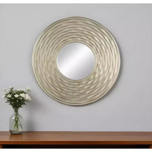 Miroir mural accentué rond de 31 pouces avec cadre épais argenté en relief